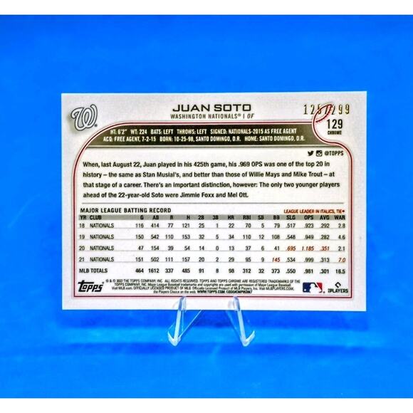 Juan Soto #129 Topps Chrome Purple Speckled Foil SP 125/299 Washingtin Nationals - Picture 4 of 5